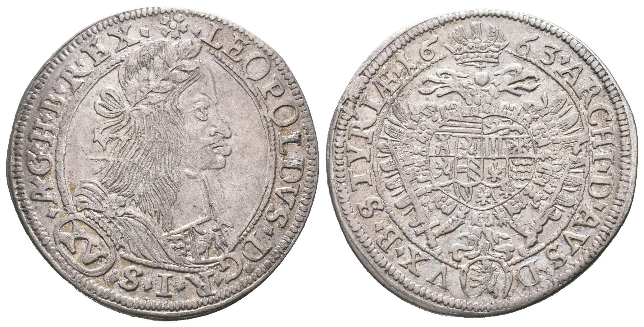 XV Krejcar 1663, Graz, Nech.2146, pěkná zachovalost, lehce prohnutý ražbou, — 1
