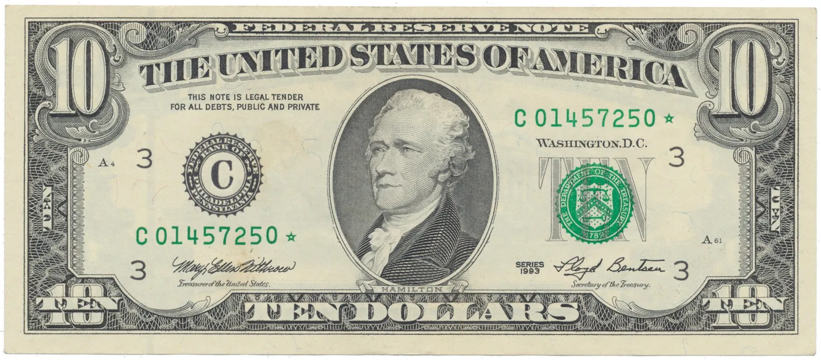 USA, 10 Dollars 1993, náhradní série *, Pick.493r