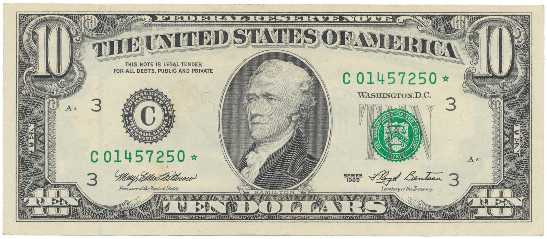USA, 10 Dollars 1993, náhradní série *, Pick.493r