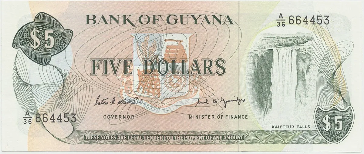 Guyana, 5 Dollars (1989), P.22ef