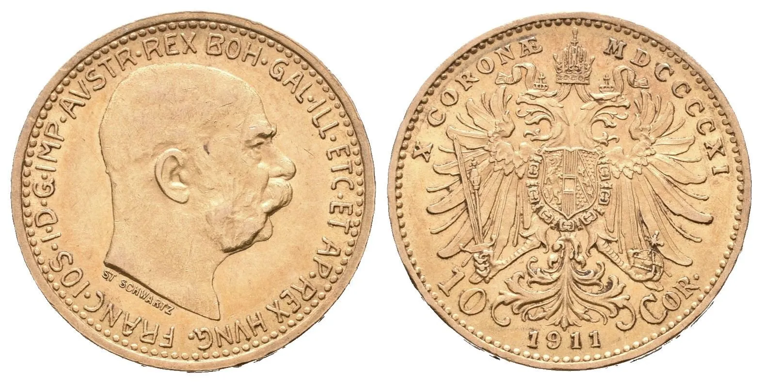 10 Koruna 1911, pěkná zachovalost, patina, zbytky lesku — 1