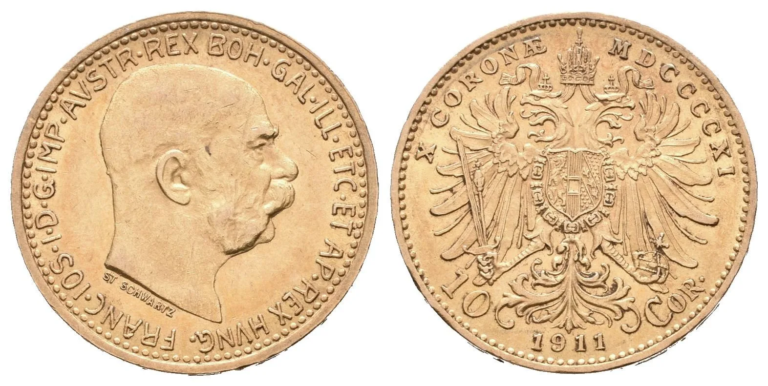 10 Koruna 1911, pěkná zachovalost, patina, zbytky lesku — 1