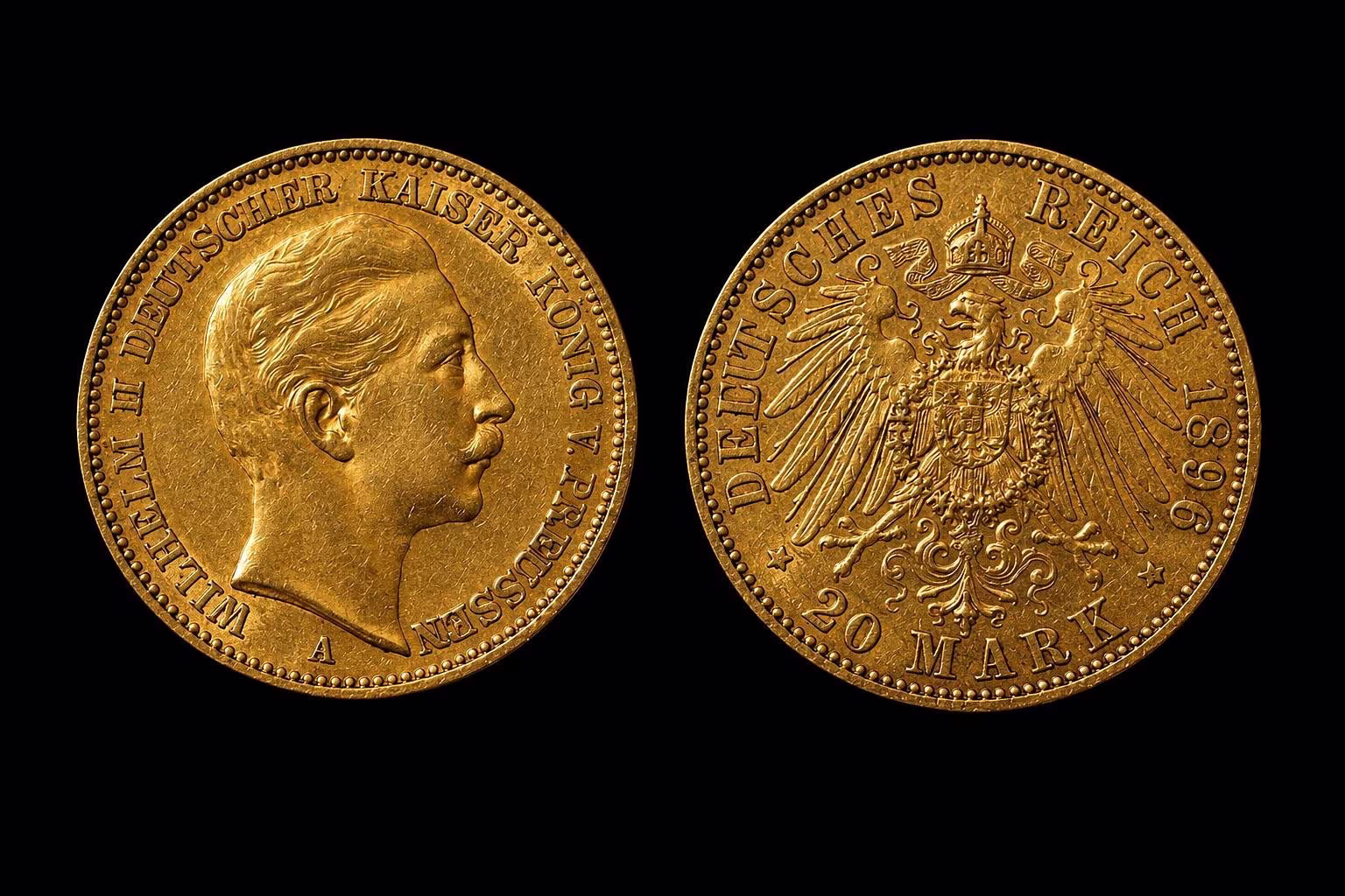 Německo / Prusko – zlatá mince 20 Mark 1896 A, Wilhelm II.