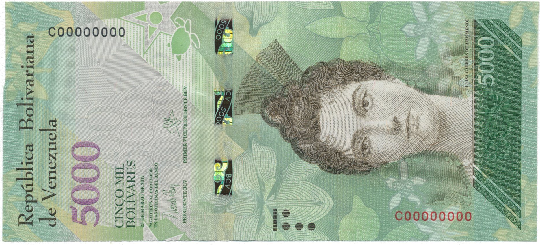 Venezuela, 5000 Bolivares 2016, anulát - vzor, C 00000000, P.97asC