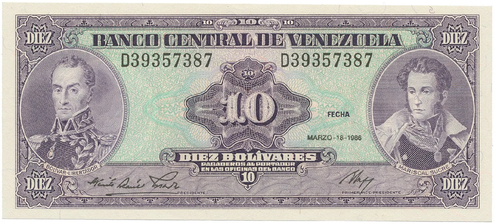 Venezuela, 10 Bolivares 1986, P.61a