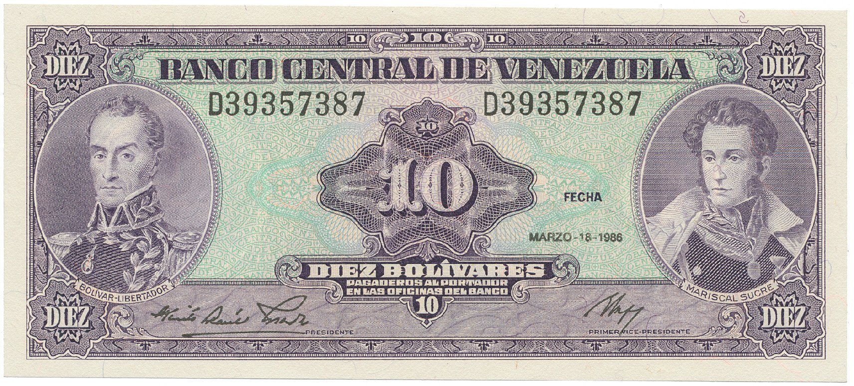 Venezuela, 10 Bolivares 1986, P.61a