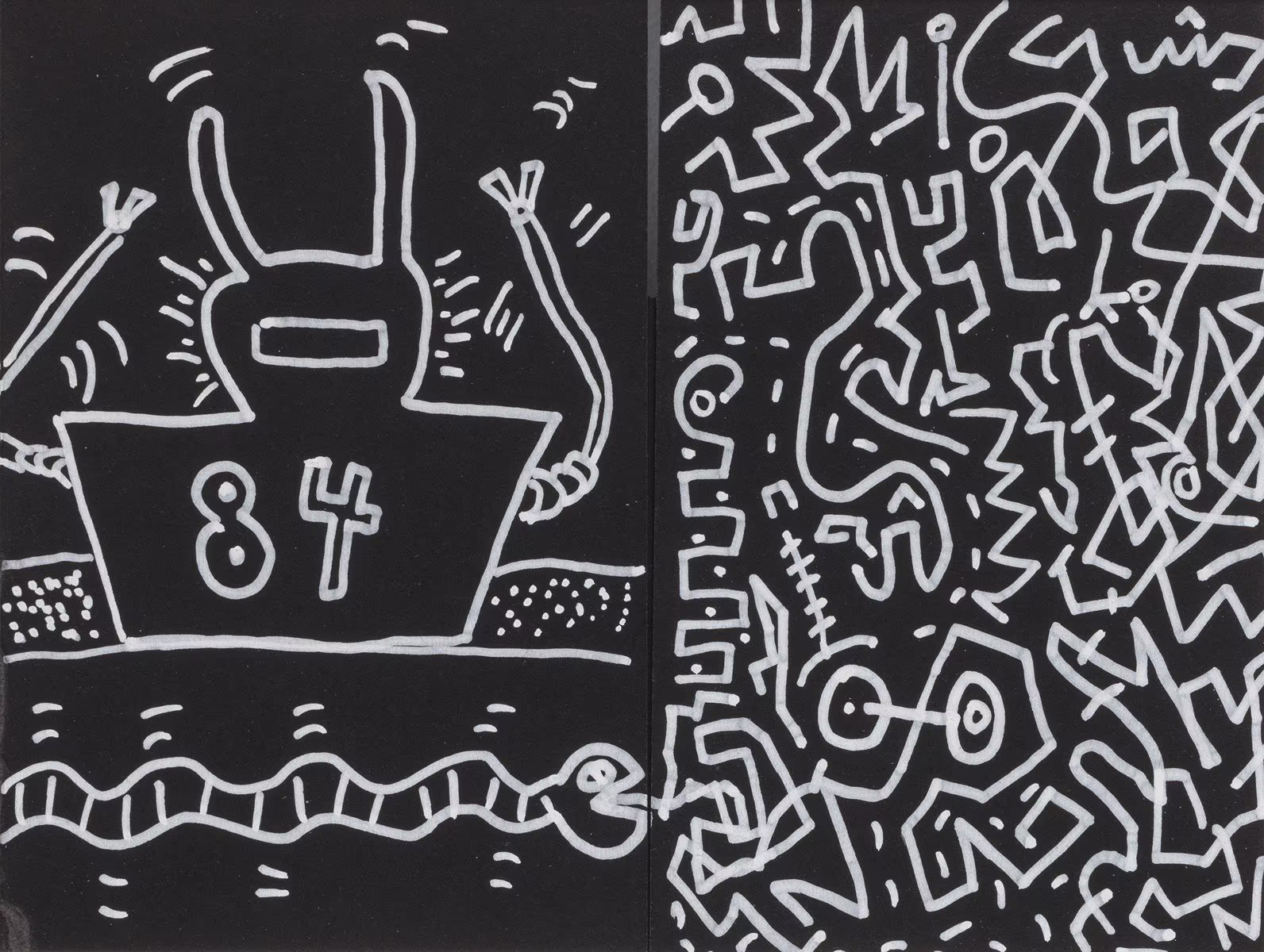 Keith Haring: Keith Haring (1958 - 1990) - Untitled (Robot and Snake)