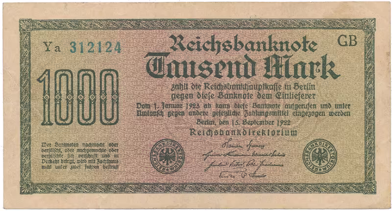 Německo, 1000 Mark 1922, vod. Gitter, modrozelené 6-místné číslo, Ro.75n