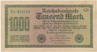 Německo, 1000 Mark 1922, vod. Gitter, modrozelené 6-místné číslo, Ro.75n