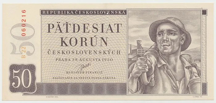 Československo, 50 Koruna 1950, II. vydání, perf. 3 md svisle, Hej.88a.S1