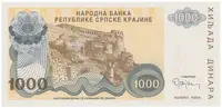 Chorvatsko - Srbská Krajina, 1000 Dinara 1994, anulát, A 0000000, P.R30 - fotografie 2
