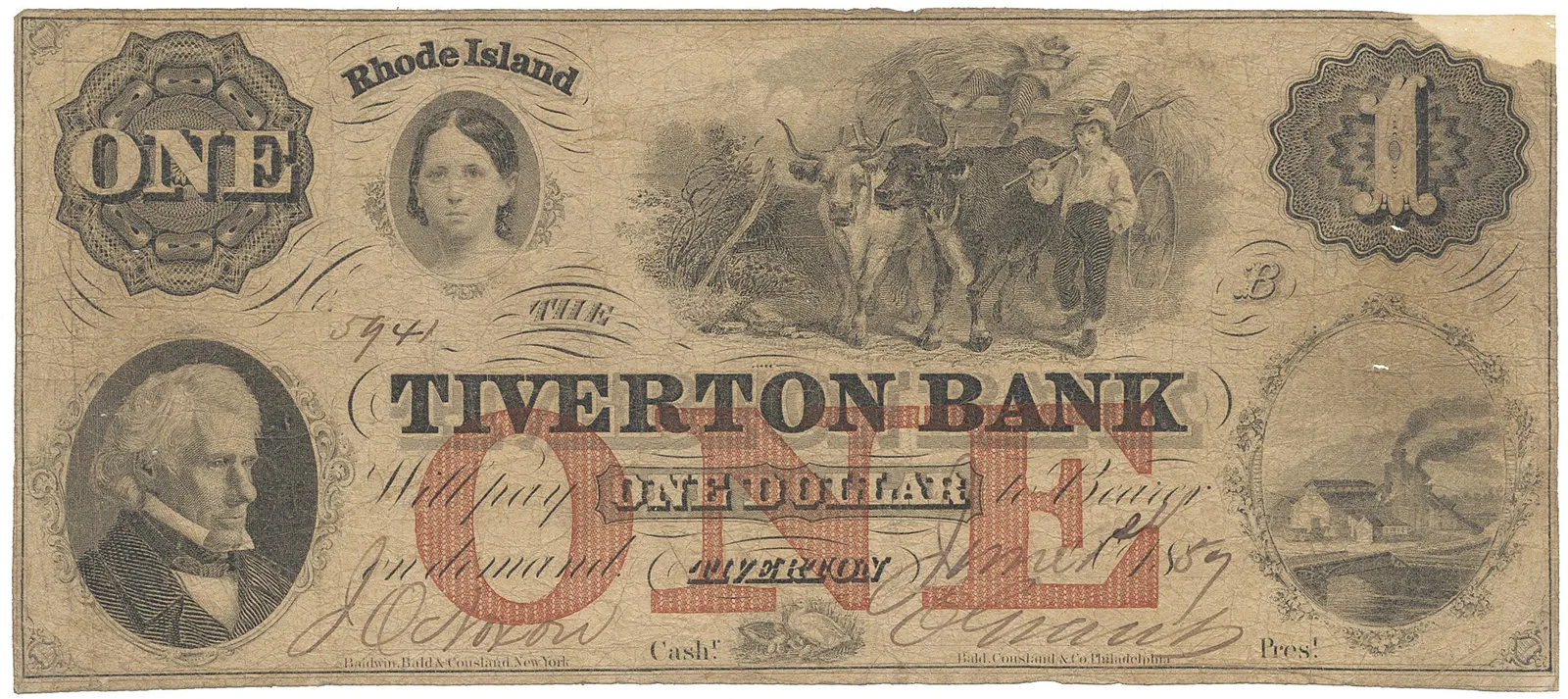 USA, Rhode Island, Tiverton, The Tiverton Bank, 1 Dollar 1. 6. 1859