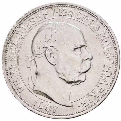 5 Koruna 1907 KB - Jubilejní k 40. výročí korunovace na uherského krále,
