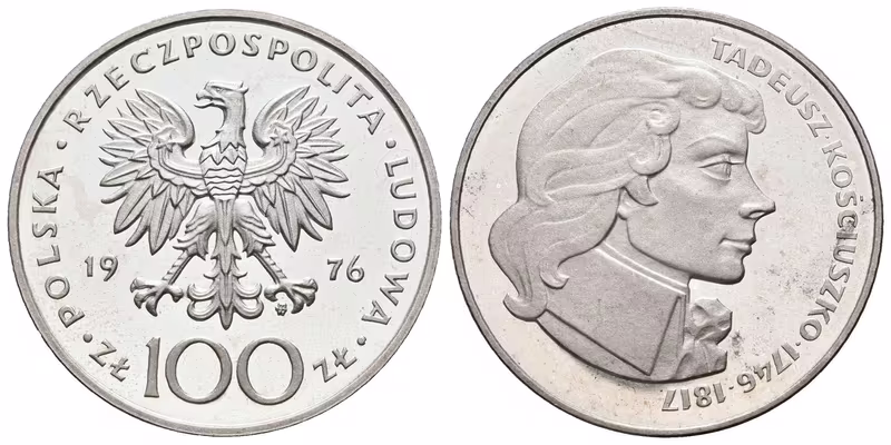Polsko, 100 Zlotých 1976 - Tadeáš Kosciuszko