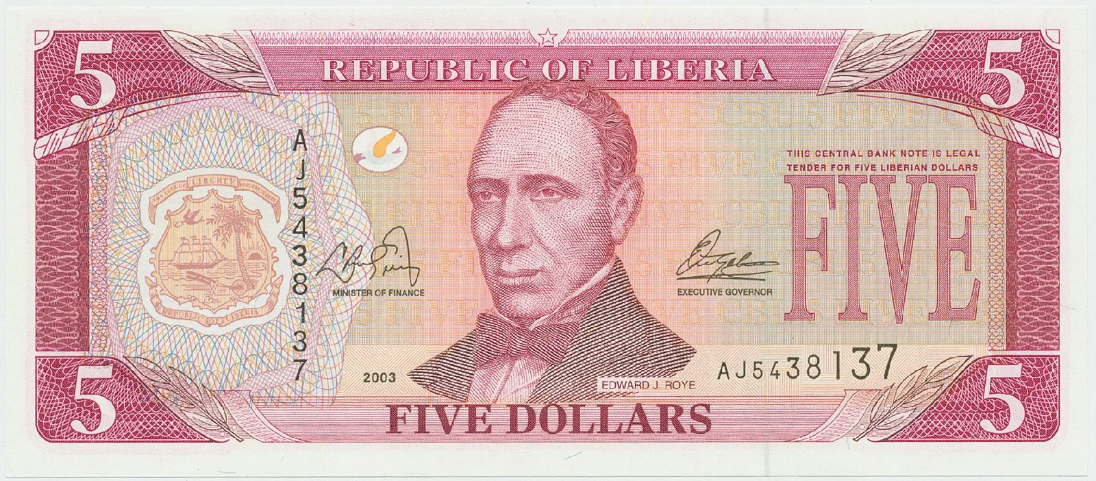 Libérie, 5 Dollars 2003~2009, P.26