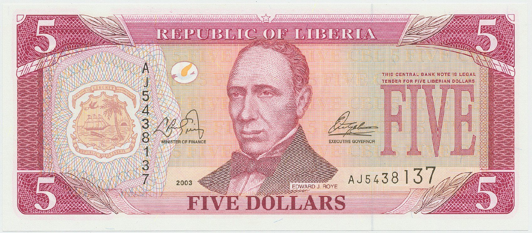 Libérie, 5 Dollars 2003~2009, P.26