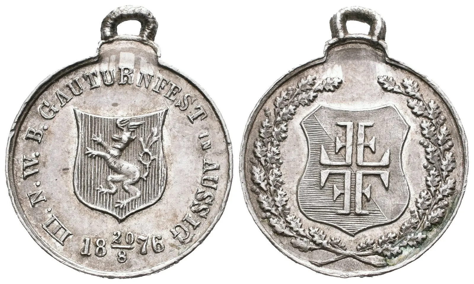 AE Medaile 1876 - III. župní gymnastické slavnosti v Ústí nad Labem. Cín 27 mm, patina — 1