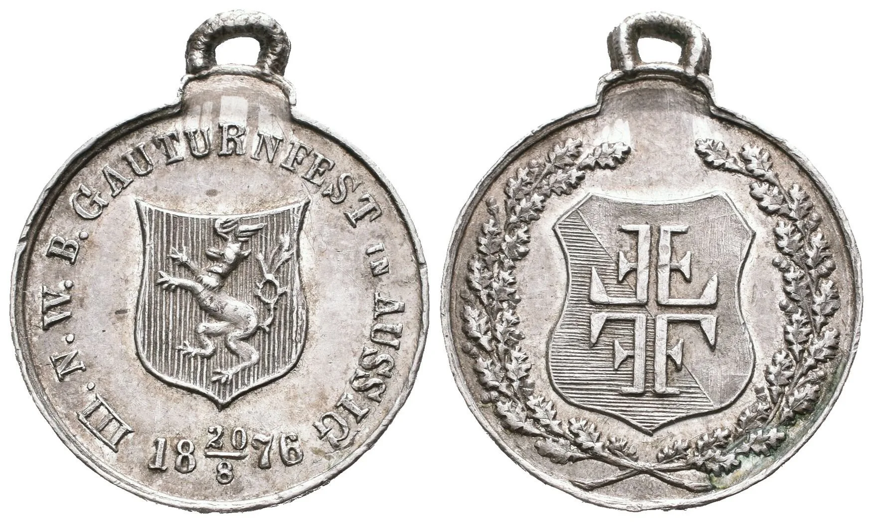 AE Medaile 1876 - III. župní gymnastické slavnosti v Ústí nad Labem. Cín 27 mm, patina — 1