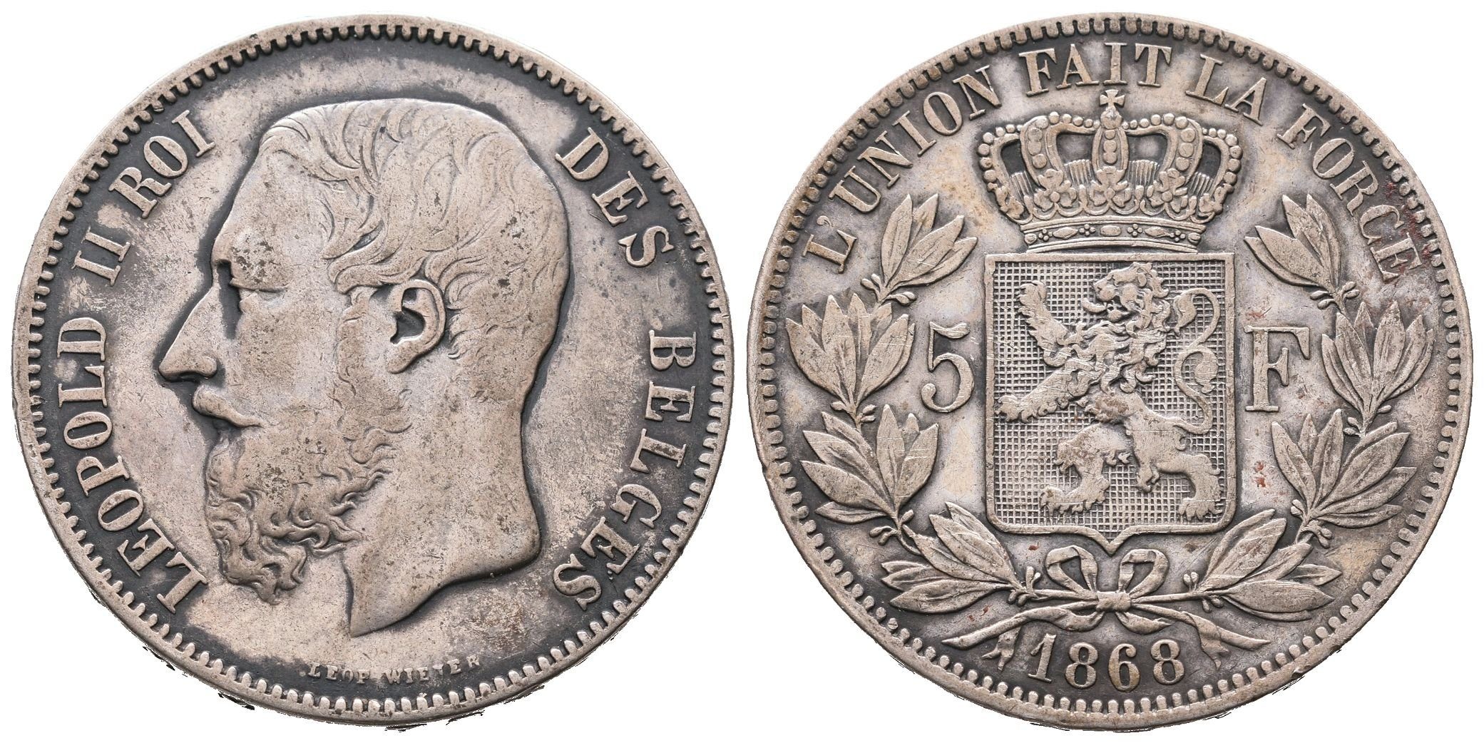 Belgie, 5 Frank 1868
