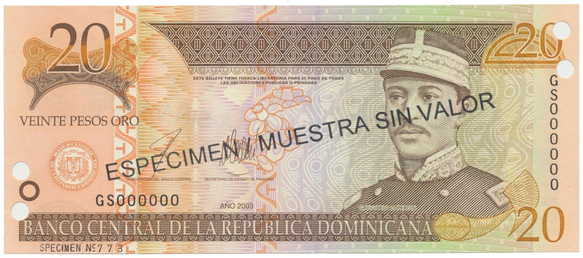 Dominikánská republika, 20 Pesos Oro 2003, P.169s3