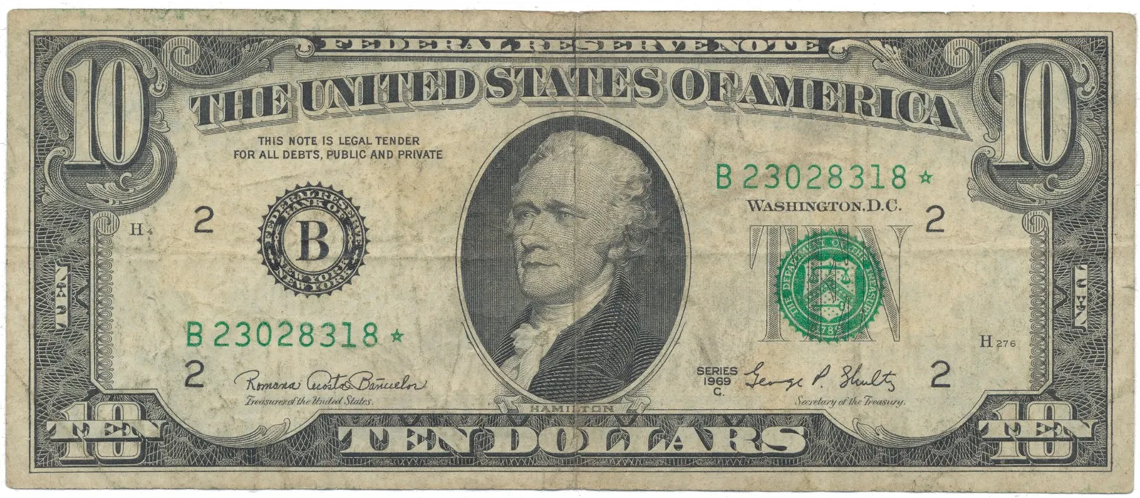 USA, 10 Dollars 1969C, náhradní série *, Pick.451dr