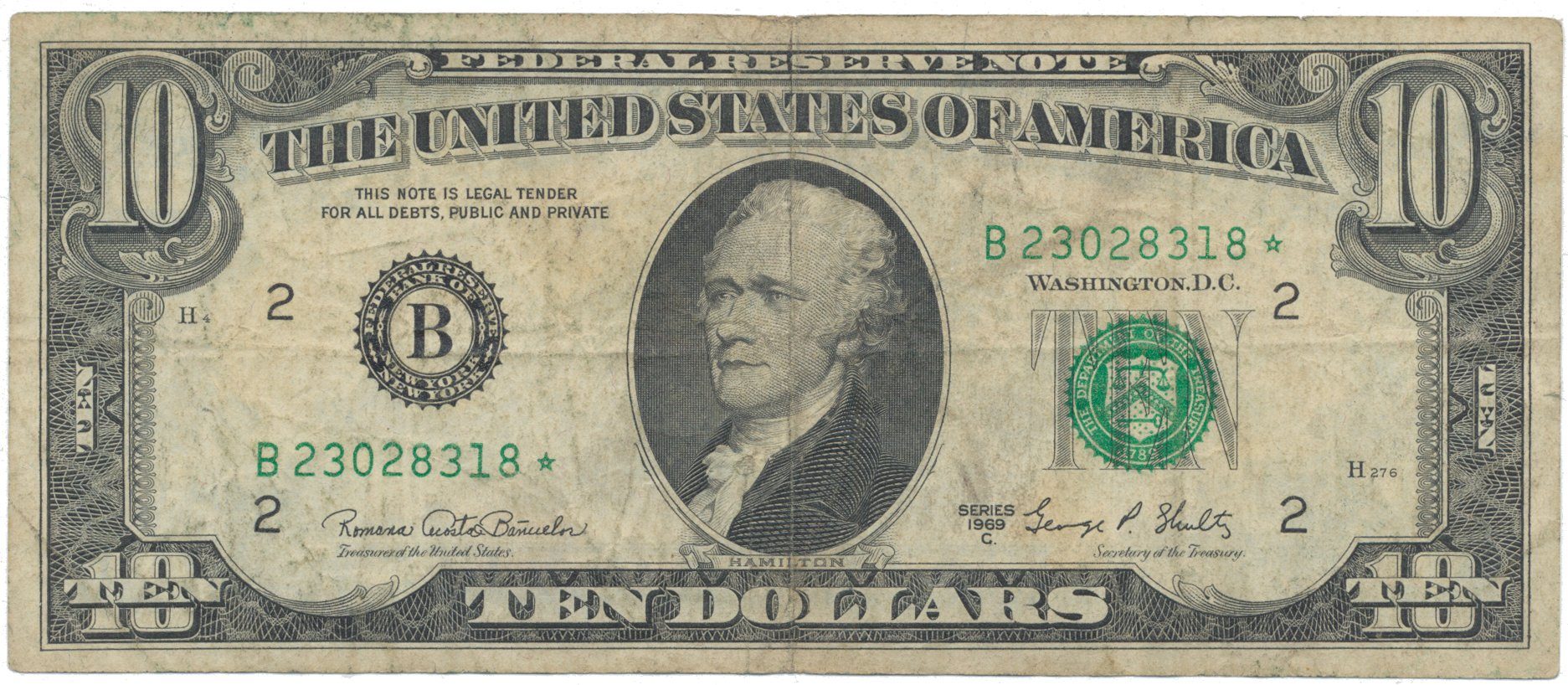 USA, 10 Dollars 1969C, náhradní série *, Pick.451dr