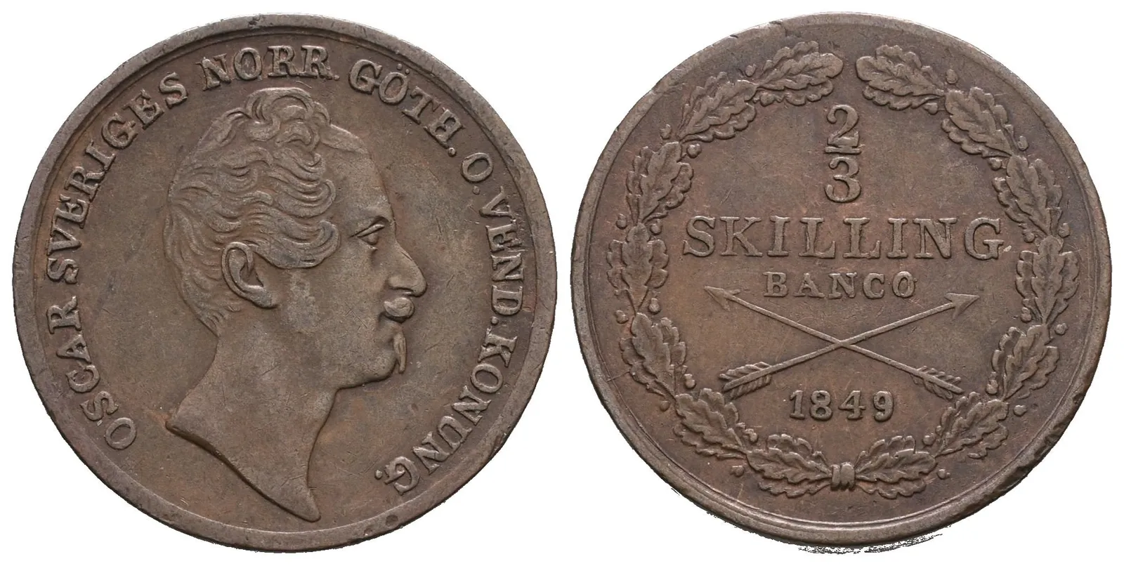 Švédsko, 2/3 Šilink 1849