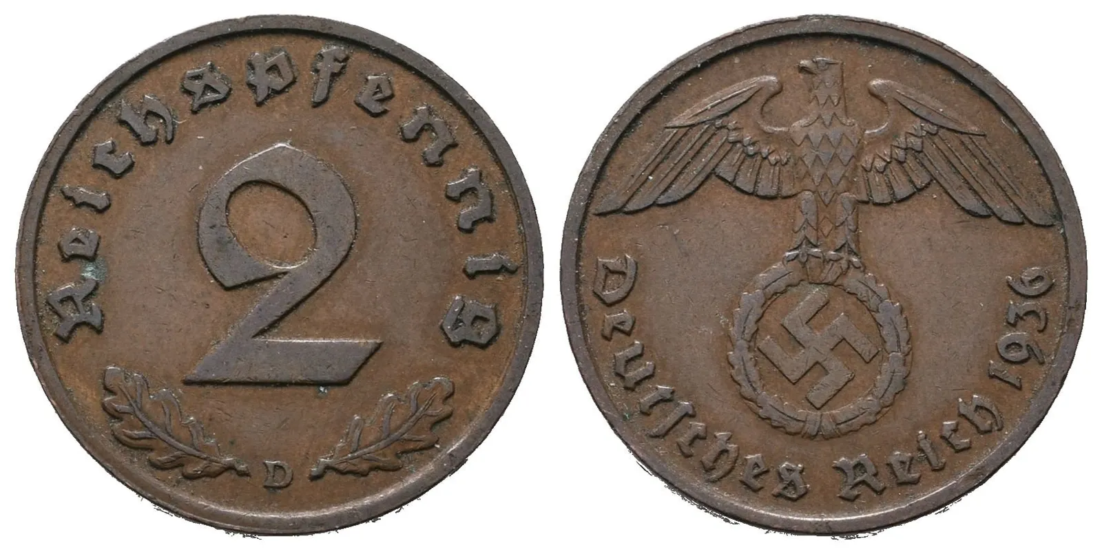 III. říše, 2 Pfennig 1936 D
