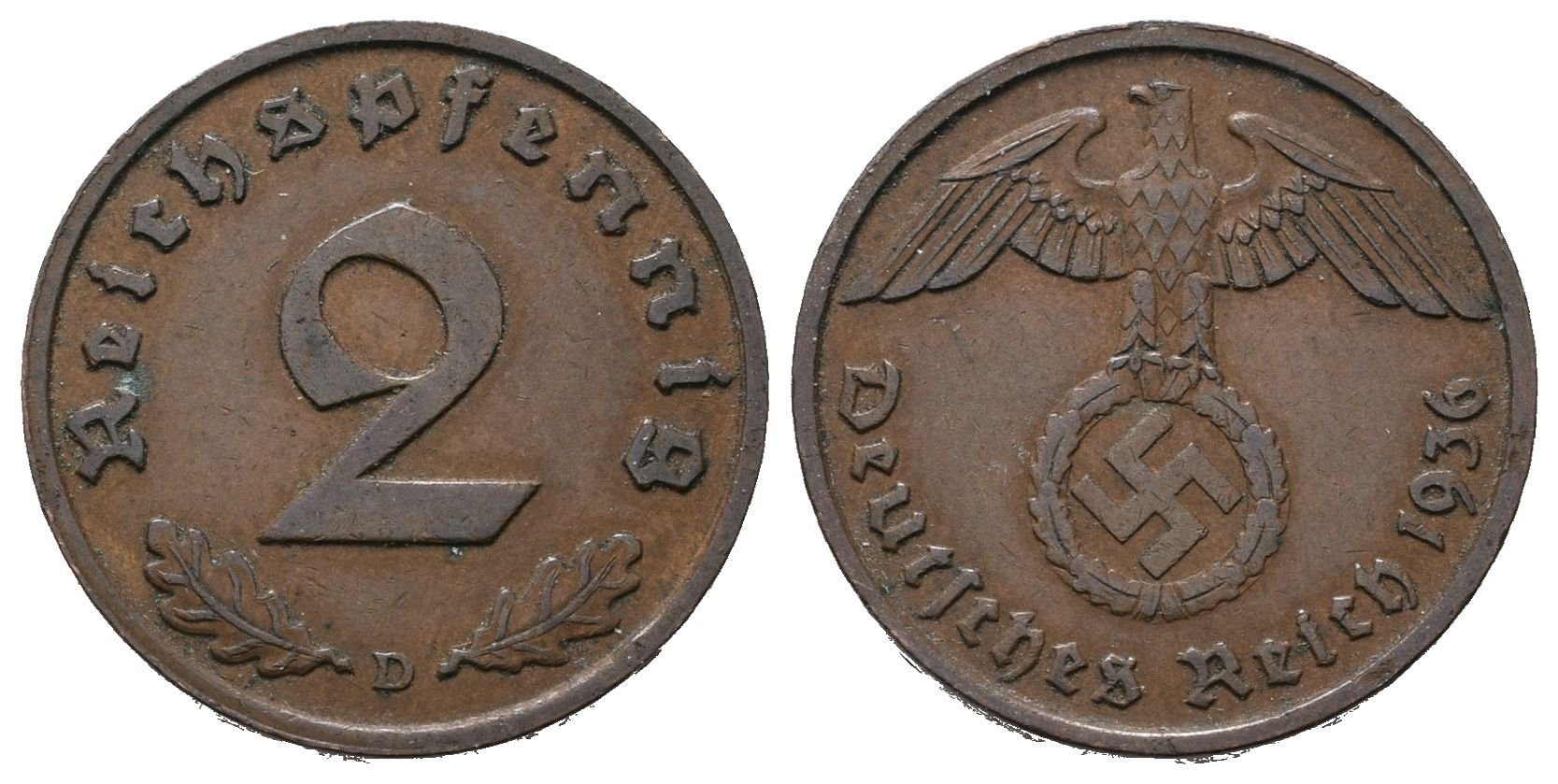 III. říše, 2 Pfennig 1936 D