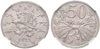 50 Haléř 1925, etue NGC, hodnocení MS 64, — 1