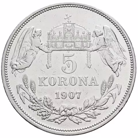 5 Koruna 1907 KB, pěkná zachovalost, zbytky lesku, rysky a hranky