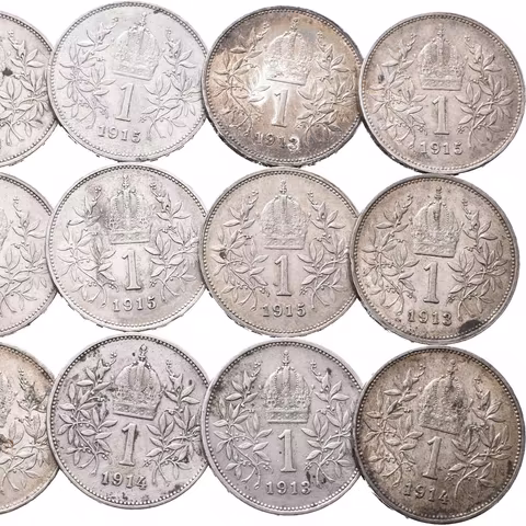 Soubor 1 Korunových mincí běžných ročníků 1913 - 1915,