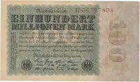 Německo, 100 Millionen Mark 1923, Eichenlaub, Ro.106a