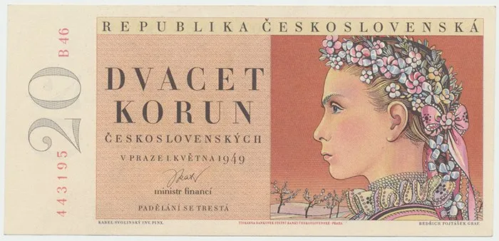 Československo, 20 Koruna 1949, II. vydání, Hej.83b
