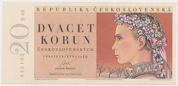 Československo, 20 Koruna 1949, II. vydání, Hej.83b
