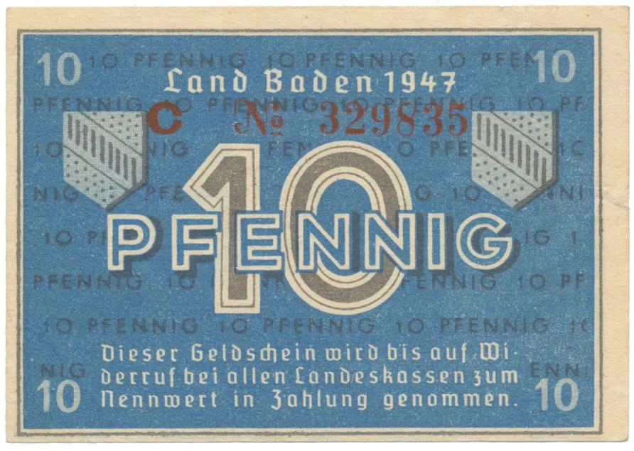 Německo - francouzská okupační zóna, Baden, 10 Pfennig 1947, Ros.209d