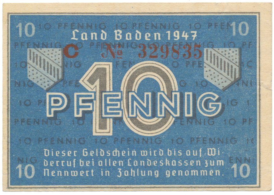 Německo - francouzská okupační zóna, Baden, 10 Pfennig 1947, Ros.209d