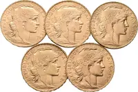 Francie, Investiční set 5 kusů 20 Franků 1907 - 1913