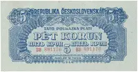 Československo, 5 Koruna 1944, svislý podtisk, Hej.57b