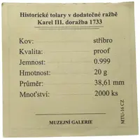 Replika - Historický tolar - Karel III. 1733 - fotografie 2