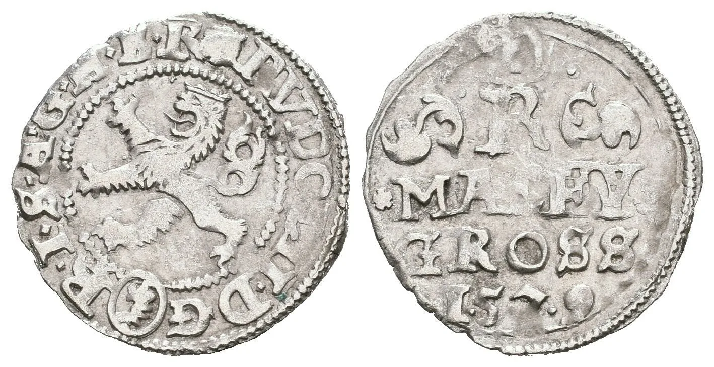 Malý groš 1579, Kutná Hora-Šatný, HN.2b (opis 7a), — 1