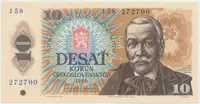 Československo, 10 Koruna 1986, široká vysoká série J 48, bankovní vzor, Hej.107bJ.V2