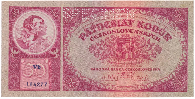50 Koruna 1929, SPECIMEN, Hej.24b.S1