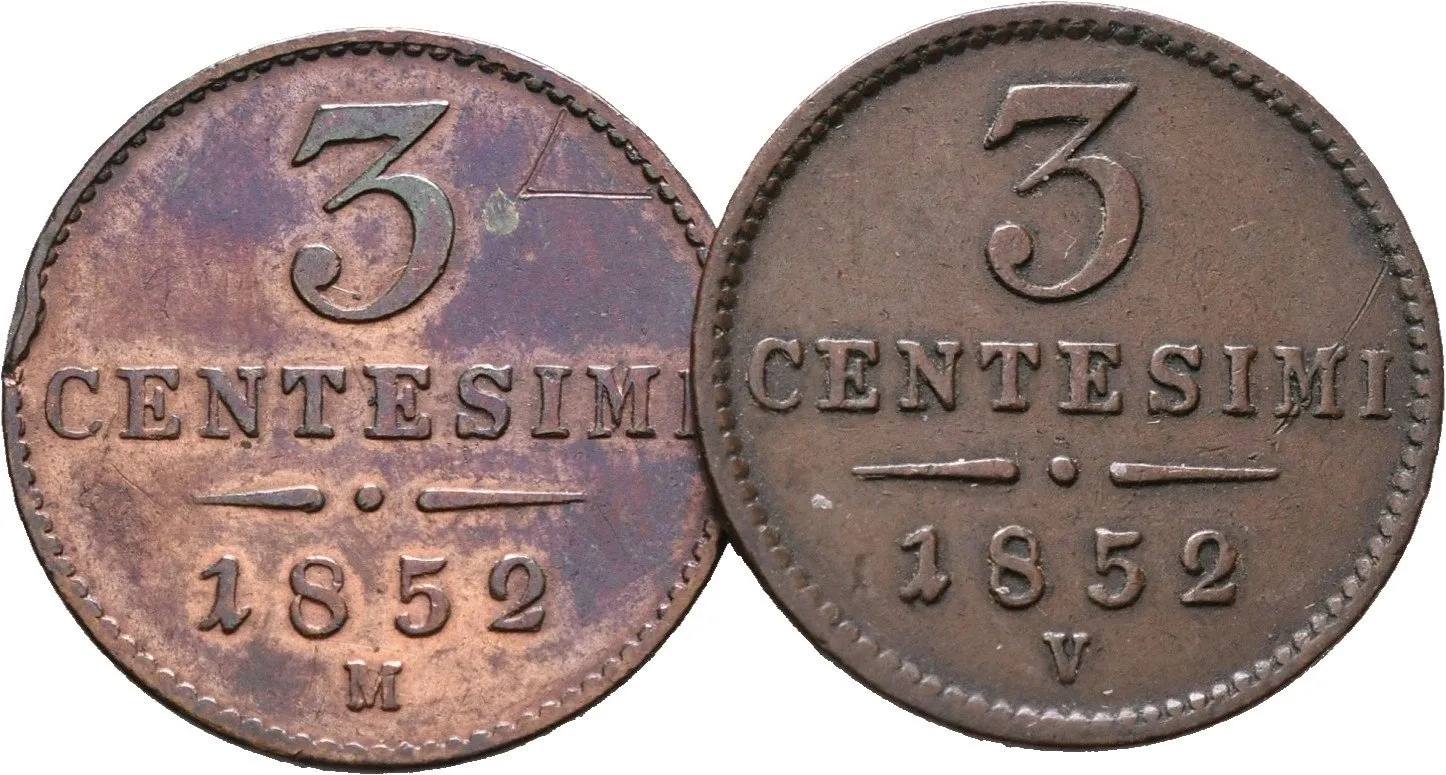 3 Centesimi 1852 M, 1852 V