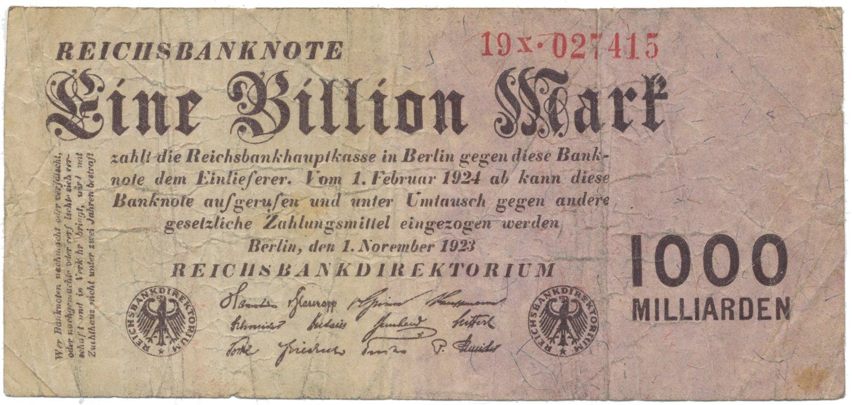 Německo, 1 Billion Mark 1923, Ro.126b