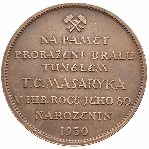 AE Medaile 1930 - K proražení tunelu T. G. Masaryka na dráze Handlová - Hornia Štubňa