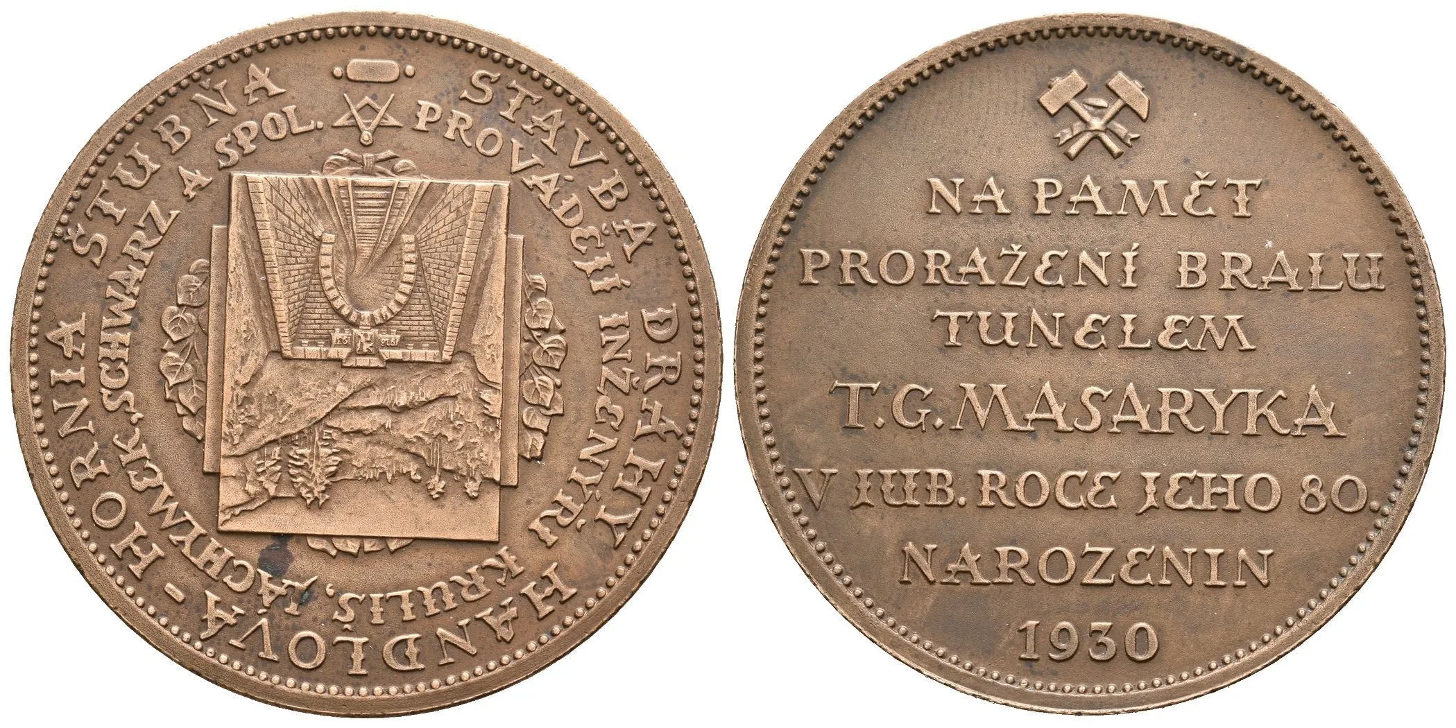 AE Medaile 1930 - K proražení tunelu T. G. Masaryka na dráze Handlová - Hornia Štubňa — 1