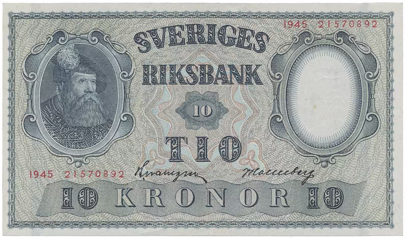 Švédsko, 10 Kronor 1945, červený číslovač, P.40f