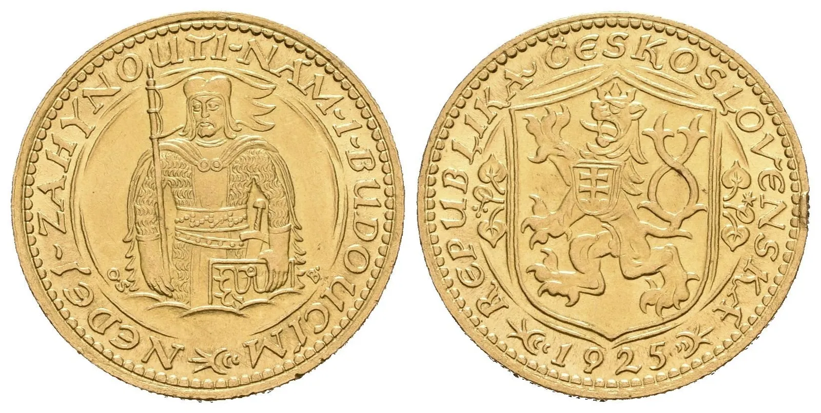 Dukát 1925 (raženo 66279 ks), ražební lesk, úder na hraně — 1