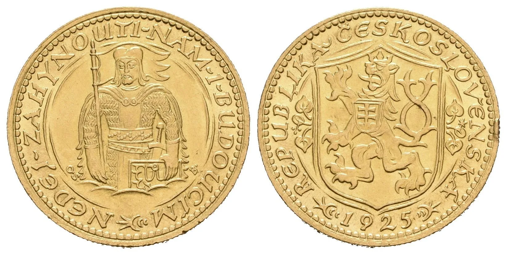 Dukát 1925 (raženo 66279 ks), ražební lesk, úder na hraně — 1